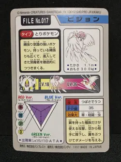 NM+ Pidgeotto Carddass Pocket Monsters Bandai 1997 Pokemon Japanese - Image 2