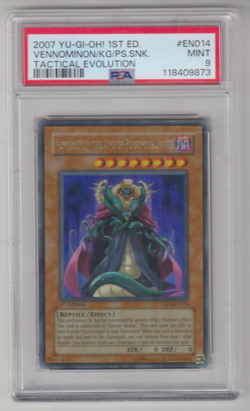 2007 YUGIOH 1ST EDITION VENNOMINON THE KING OF POISONOUS SNAKES PSA 9 MINT EN014 - Image 1