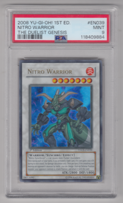2008 YUGIOH 1ST EDITION NITRO WARRIOR THE DUELIST GENESIS PSA 9 MINT EN039 - Image 1