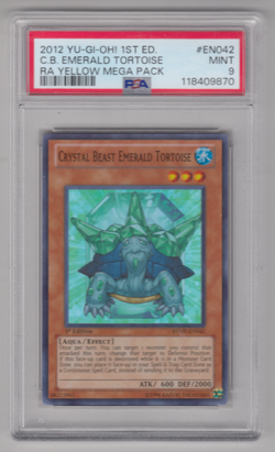 2012 YUGIOH 1ST EDITION CRYSTAL BEAST EMERALD TORTOISE RA YELLOW MEGA PACK PSA 9 - Image 1