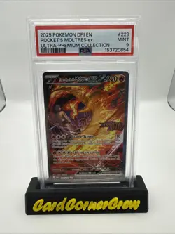 2025 POKEMON STAMP ULTRA-PREMIUM COLLECTION #229 TEAM ROCKET'S MOLTRES EX PSA 9 - Image 1