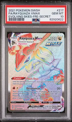 Carte Pokemon Rayquaza VMAX 217/203 PSA 10 Rainbow Evolution Celeste FR - Image 1