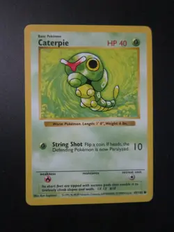 CATERPIE BASE SHADOWLESS POKEMON CARD 45/102 NEVER PLAYED COND NM- - Image 1