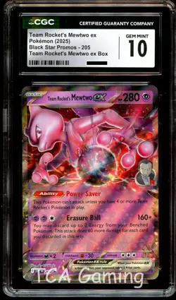 CGC 10 GEM MINT Team Rocket's Mewtwo Ex 205 SVP HOLO PROMO SVP205 Pokemon Card - Image 1