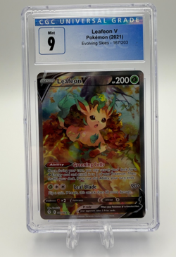 PSA 9 MINT Leafeon V 167 Evolving Skies Full Art Pokemon Card - Image 1