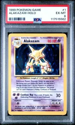 1999 POKEMON GAME ALAKAZAM HOLO BASE SET 1/102 PSA 6 WOTC VTG - Image 1