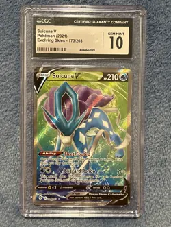 CGC Gem Mint 10 Suicune V Full Art 173/203 Evolving Skies Pokemon - Image 1