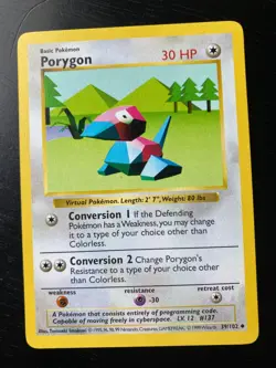 Pokemon Shadowless Porygon 39/102 Base Set. Excellent to Near-Mint Condition - Image 1