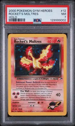 2000 POKEMON GYM HEROES HOLO #12 ROCKET'S MOLTRES PSA 7 - Image 1