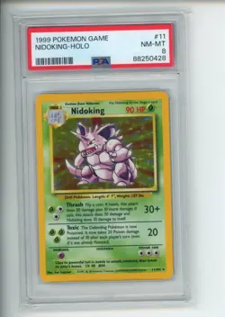 1999 Pokemon Base Set Nidoking 11/102 Unlimited Holo Rare PSA 8 NM-MT (428) - Image 1