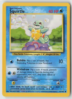 Squirtle 63/102 Common Base Set Unlimited Pokemon Lightly Played - Image 1