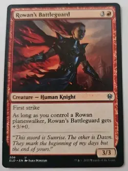 MTG Magic The Gathering Card Rowan's BattleguardCreature Human Knight Red ELD - Image 1