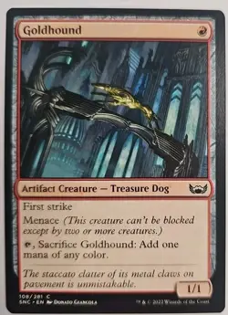 MTG Magic The Gathering Card GoldhoundArtifact Creature Treasure Dog Red SNC - Image 1