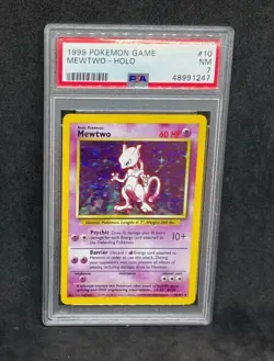 1999 Pokemon Base Set Original Mewtwo 10/102 Holo Foil Rare Vintage PSA 7 NM - Image 1