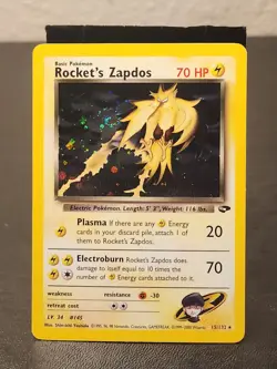 Rocket's Zapdos Holo Rare Gym Challenge Pokemon Lightning Unlimited Holo Swirl - Image 1
