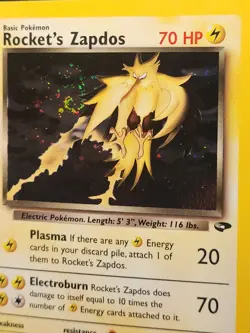 Rocket's Zapdos Holo Rare Gym Challenge Pokemon Lightning Unlimited Holo Swirl - Image 2