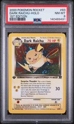 Dark Raichu-Holo 1st Edition Pokemon Rocket 83/82 PSA 8 - Image 1