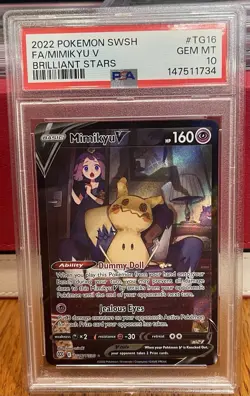 2022 Pokemon SWSH Brilliant Stars #TG16 FA Mimikyu V PSA 10 GEM MINT - Image 1