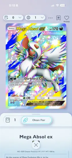 Pokemon Pocket Mega Absol EX Shiny 2 Star Digital Trade - Image 1