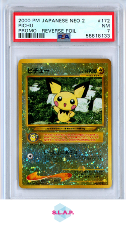 PICHU PROMO-REVERSE FOIL POKEMON JAPANESE NEO 2 PROMO 2000 172 PSA 7 - Image 1