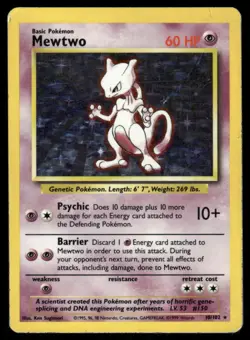 Pokemon Cards Mewtwo 10/102 Holo Base Set Unlimited WOTC Rare HP - Image 1
