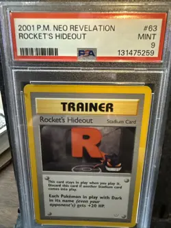 2001 Pokemon Neo Revelation 63/64 Rocket's Hideout PSA Mint 9 - Image 1