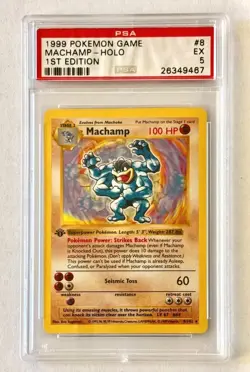 Machamp Pokemon Card Base Shadowless 1st Edition PSA 5 1999 #8 Rare Vintage - Image 1