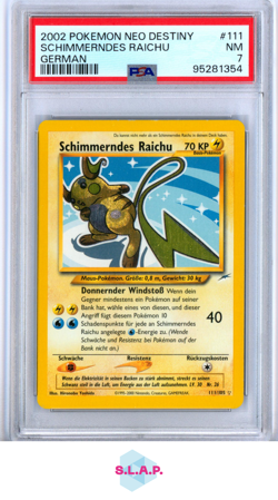 SCHIMMERNDES RAICHU POKEMON 111/105 2002 NEO DESTINY NEAR MINT GERMAN PSA 7 - Image 1