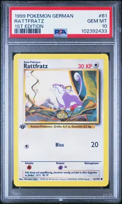 PSA 10 RATTATA RATTFRATZ 61 BASE SET GERMAN 1ST EDITION POKEMON GEM MINT - Image 1