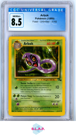 ARBOK POKEMON 31 1999 FOSSIL UNLIMITED NORMAL EN CGC UNIVERSAL NM/MINT+ 8.5 - Image 1