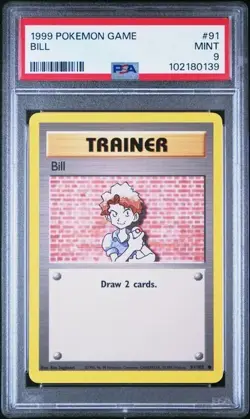 PSA 9 TRAINER BILL 91 BASE SET UNLIMITED POKEMON MINT - Image 1