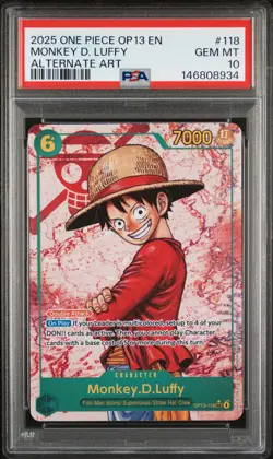 2025 One Piece Op13-118 Carrying On His Will Monkey D. Luffy Alt Art PSA 10 #118 - Image 1