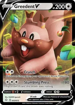 Pokemon TCG Greedent V 053/072 Shining Fates Half Art Ultra Rare Card - Image 1