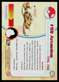 Pokemon Card Topps Series 1 Arcanine #59 Holo Foil Rays Black Logo - Image 2