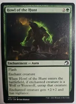MTG Magic The Gathering Card Howl of the Hunt Enchantment Aura Green Midnight Hu - Image 1
