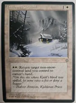 MTG Magic The Gathering Card hallowed Ground Enchantment White Ice Age 1995 - Image 1