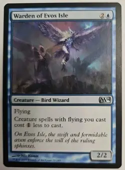 MTG Magic The Gathering Card Warden of Evos Isle Creature Bird Wizard Blue M14 - Image 1