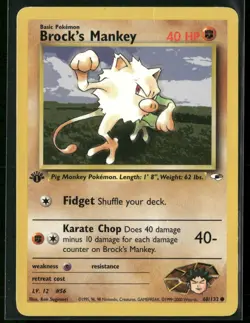 Brock's Mankey 68/132 Common Gym Heroes Pokemon 1st Edition Moderately Played - Image 1
