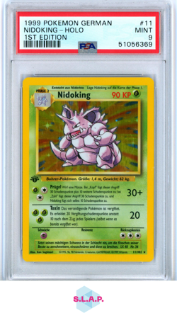 NIDOKING (1ST EDITION) POKEMON 11/102 1999 BASE SET HOLO DEUTSCH PSA 9 - Image 1