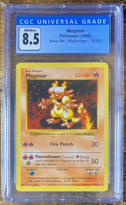 1999 Pokemon Base Set Magmar Shadowless #36/102 CGC 8.5 Mint WOTC NM/Mint+ Slab - Image 1