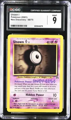CGC 9 Unown I 68/75 Neo Discovery 2001 Pokemon Card - Image 1