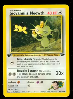 Pokemon GIOVANNI'S MEOWTH 43/132 - 1st Edition Gym Challenge - NM/M - Card A - Image 1