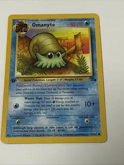 1st Edition Omanyte 52/62 LP -Vintage Pokemon Card- Fossil Set - Image 1