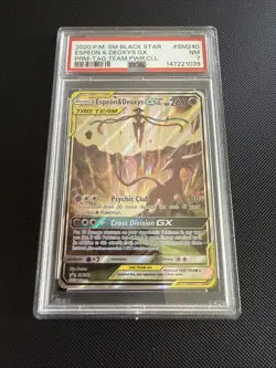 Pokemon Espeon & Deoxys GX SM240 Black Star Promo TAG TEAM Holo PSA 7 - Image 1