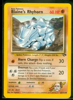 Pokemon BLAINE'S RHYHORN 65/132 Gym Challenge - - NEAR MINT/MINT - Image 1