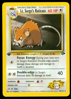 Pokemon LT. SURGE'S RATICATE 53/132 - 1st Edition Gym Challenge - NEAR MINT/MINT - Image 1