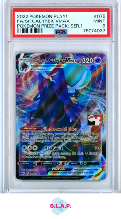 FA/SR CALYREX VMAX POKEMON PRIZE PACK POKEMON PLAY! 2022-2023 075 PSA 9 - Image 1