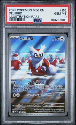 2025 Pokemon Mega Evolution PSA 10 Delibird Illustration Rare 152 - Image 1