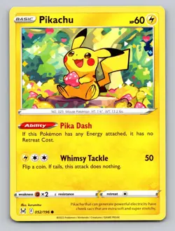 Pikachu 052/196 Common Lost Origin Pokemon NM - Image 1