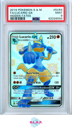 FA/LUCARIO GX HIDDEN FATES POKEMON SUN & MOON 2019 SV64 PSA 9 - Image 1
